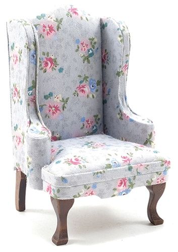 CLA10997 Chair, Walnut with Gray Floral Fabric