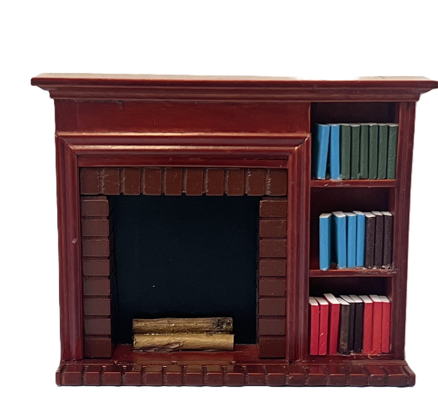 Fireplace with books and logs