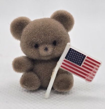 Small Brown Fuzzy Bear with Flag