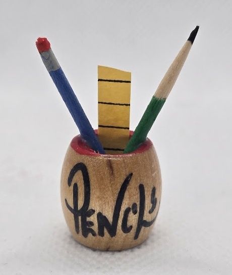 Vintage Wooden Pencil Cup with Ruler