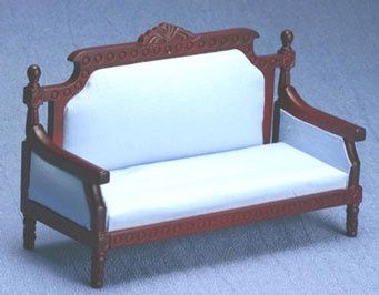 Mahogany/Blue Fabric Sofa