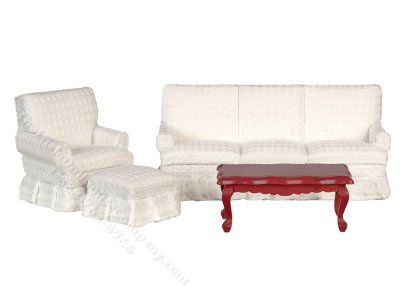 Red Flocked  Living Room Set (4pc)