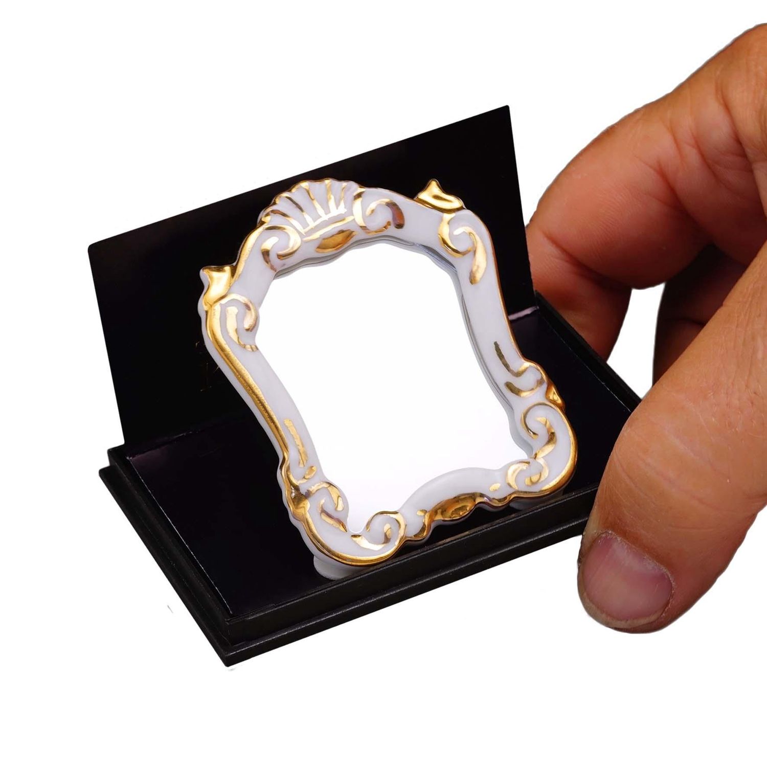 Baroque Mirror with Gold Painting - White Design