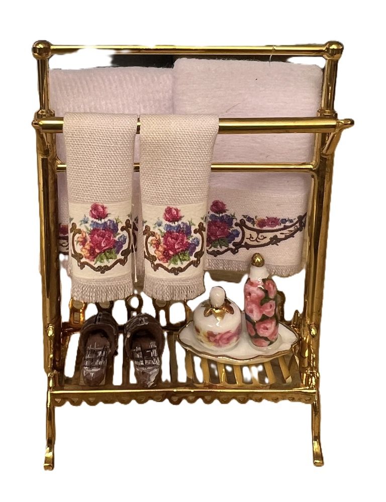 Gold Towel rack with accessories/towels