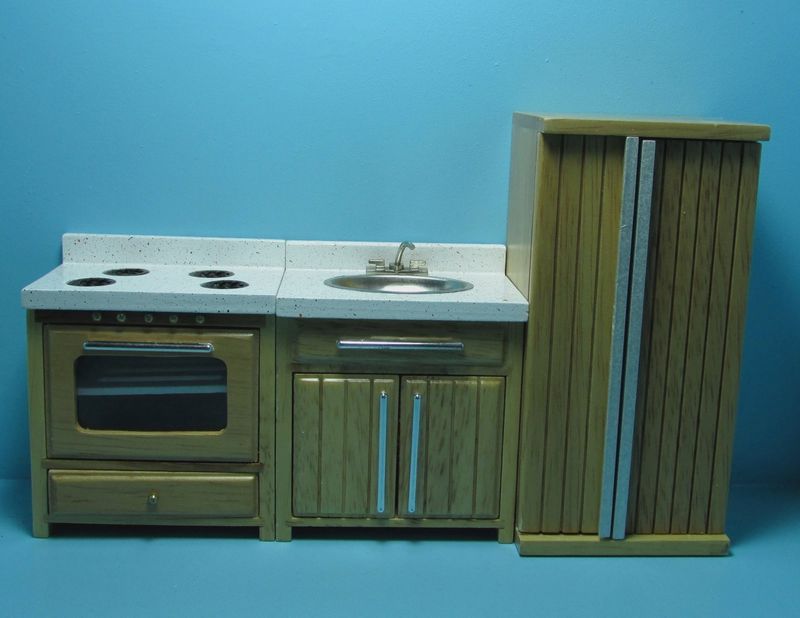 AZT4533 3 Piece Oak Kitchen Set for Dollhouses
