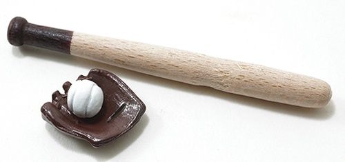 Baseball bat, ball, and glove