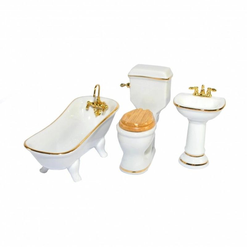 Reutter Porcelain Tub Toilet Sink White &amp; Gold