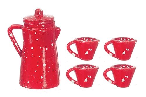 Red Spatterware Coffee Set, 5