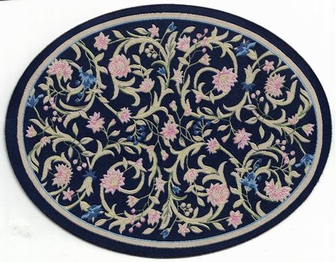 ORD1013 Navy Oval Floral Rug 6" x 4.5"