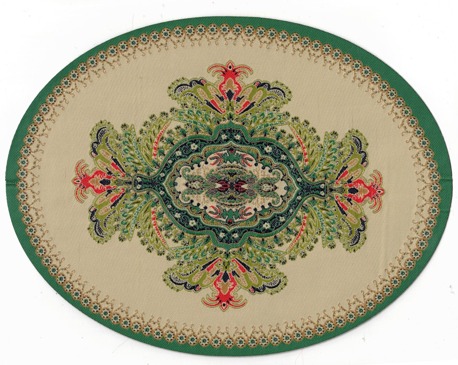 ORD1019 Green Oval Accent Rug 9.625" x 7.325"