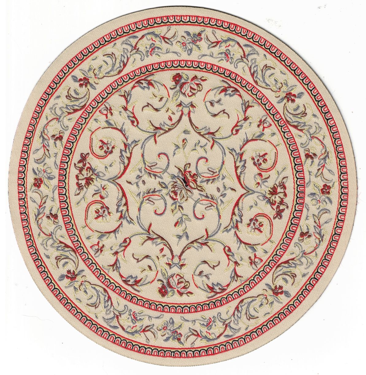 ORD1021 Cream Round Scroll Rug 7.5"