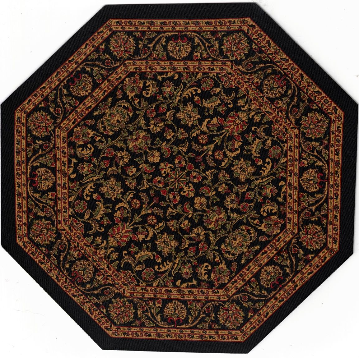 ORD1032 Black Octagon Floral Rug 7.325"