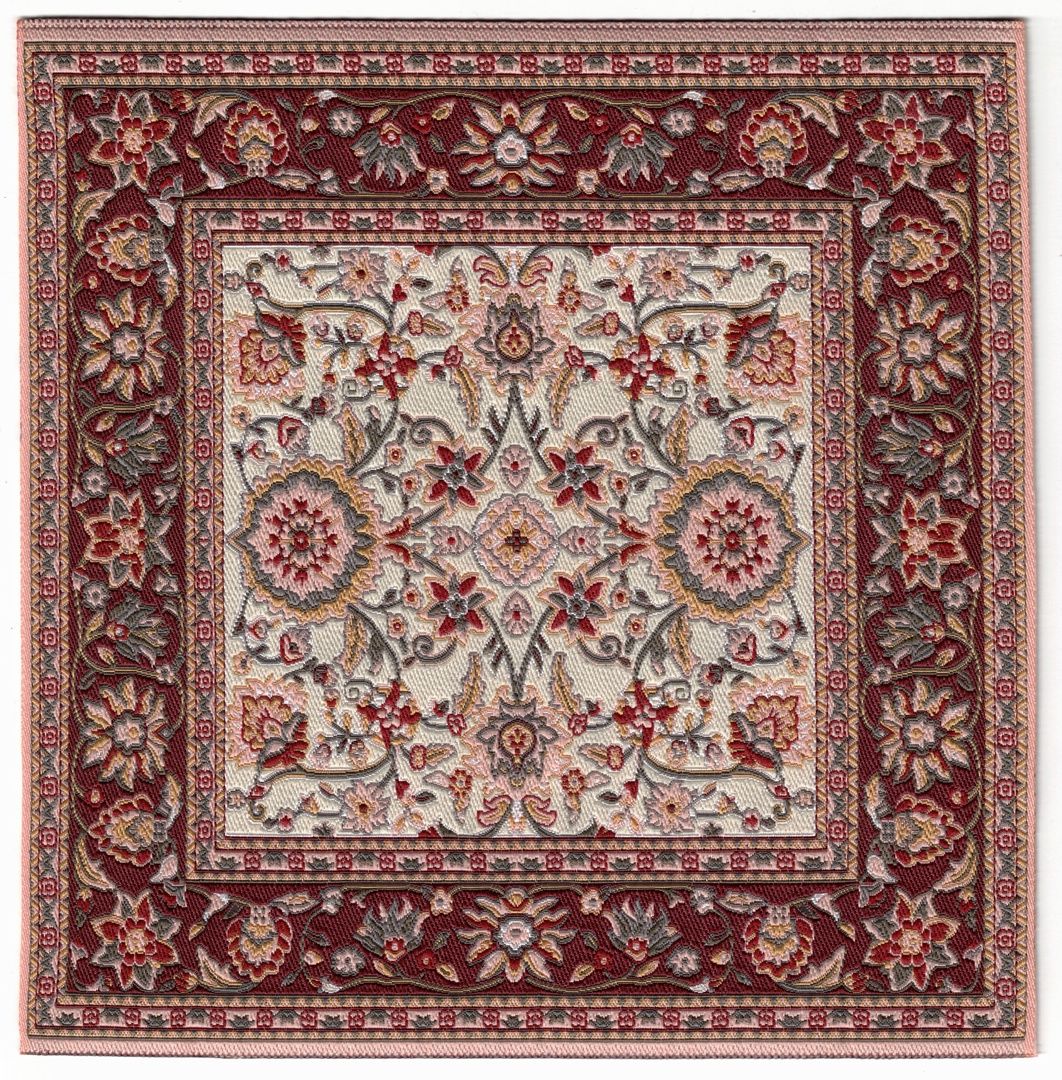 ORD1036 Burgundy and Cream Floral Rug 6" x 6"