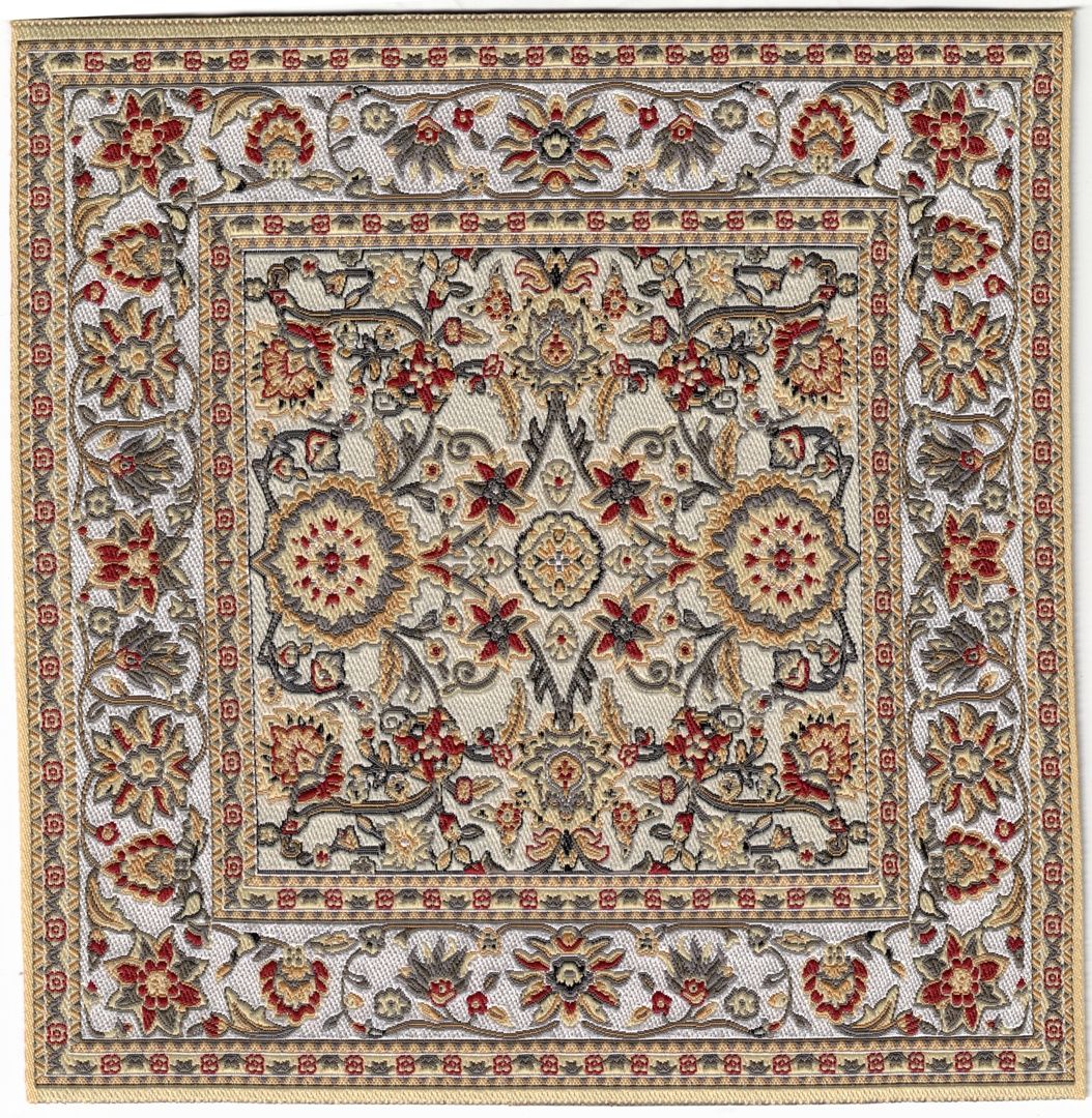 ORD1037 Soft Cream and Gold Floral Rug 6" x 6"