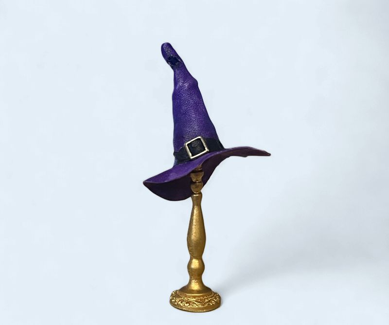 Purple Witch Hat with gold decorative stand