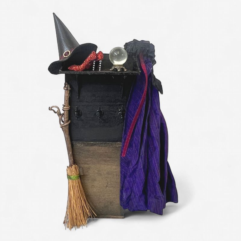 RDM1016 Witch Hall Tree with Broom, Hat, Crystal Ball and Cloak