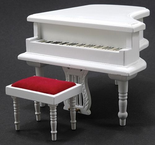 CLA91405 Baby Grand Piano w/Stool, White