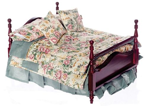 AZT3302A 4-Poster Bed With Linens, Mahogany