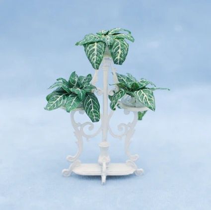 BT0176W Triple Iron Plant Stand, white, empty