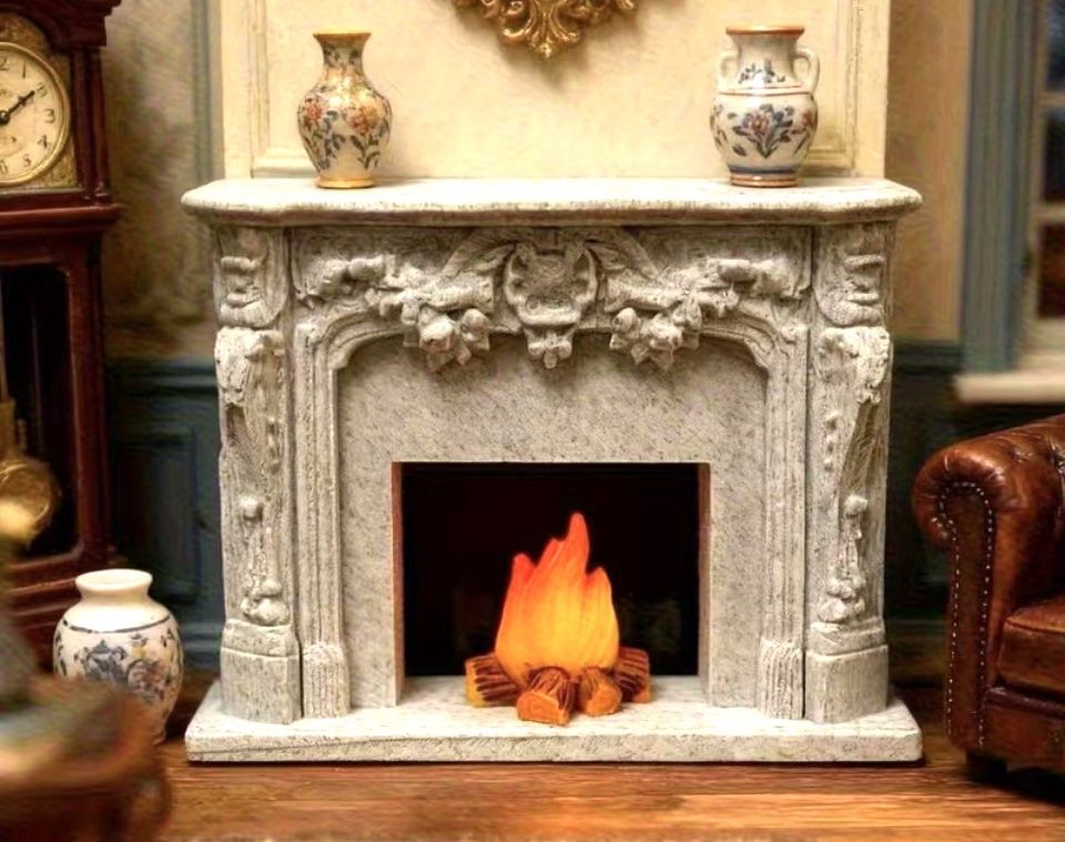 Small Fireplace with burning flame insert