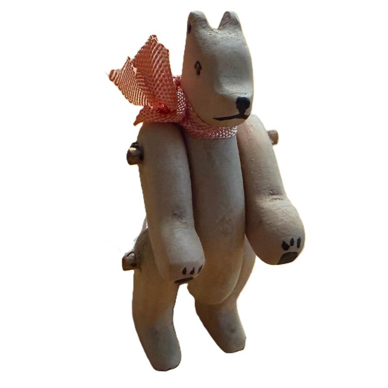 Carved Wood Bear with Bow