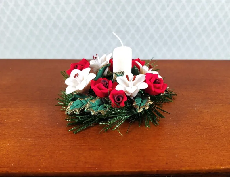 Red Roses &amp; White Lilies Centerpiece w/Candle