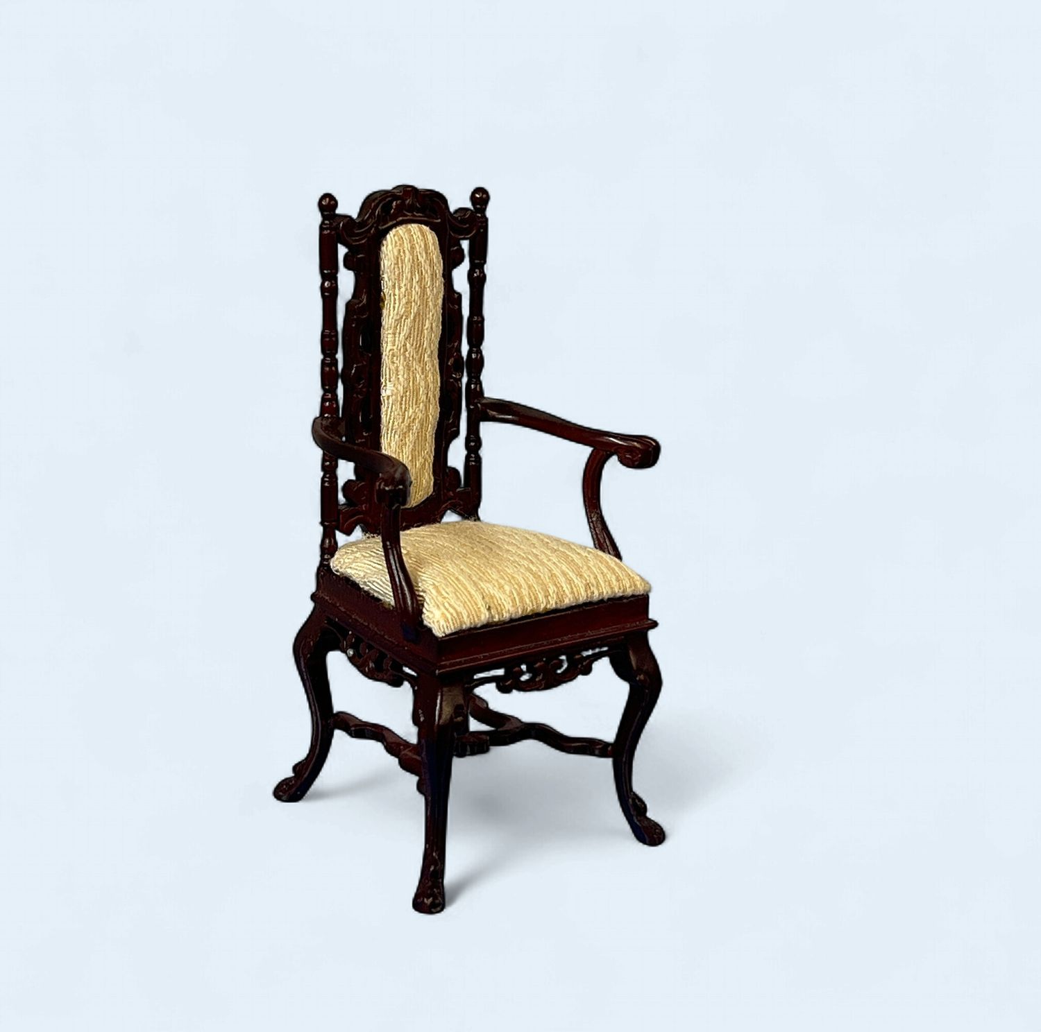 Mahogany Arm Chair with Cream Fabric