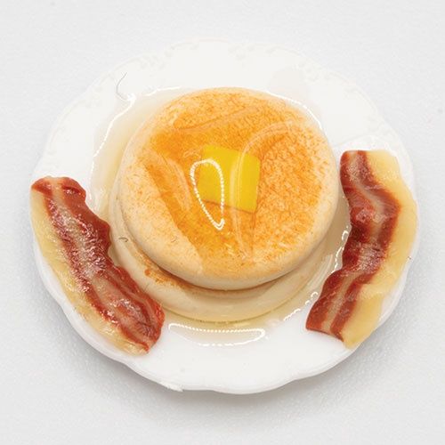 LA118 Pancakes with Butter, Syrup and Bacon on Plate