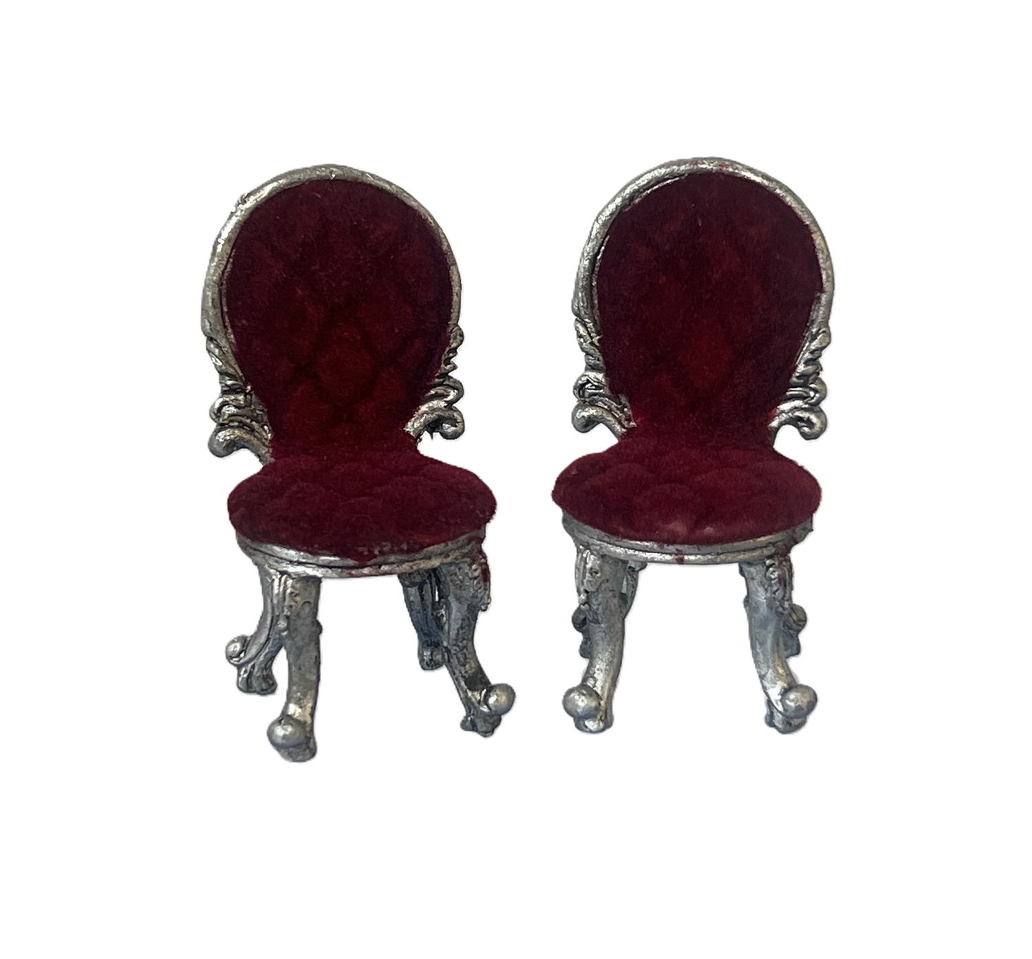 Set of Small Silver and Red Chairs