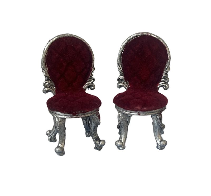 Set of Small Silver and Red Chairs