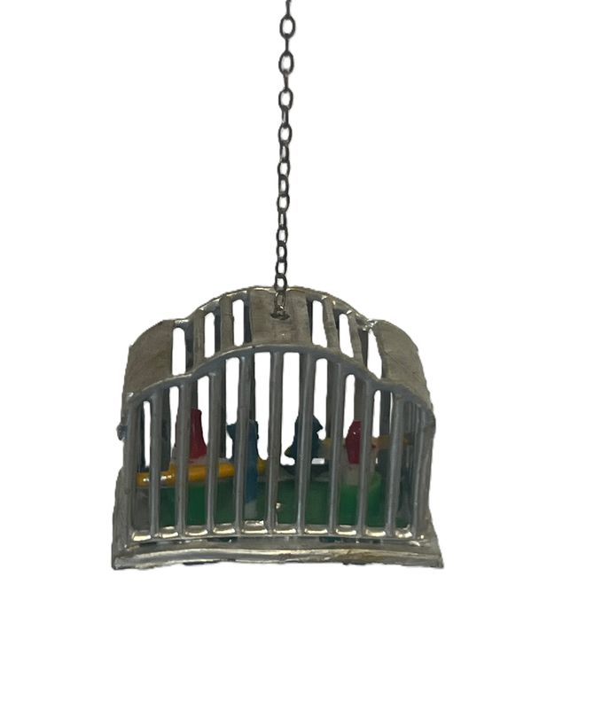 Hanging Silver Birdcage with Birds