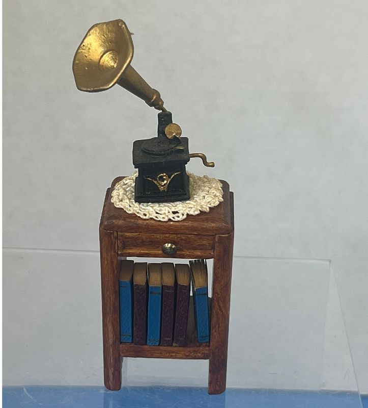 End Table with Books &amp; Gramophone
