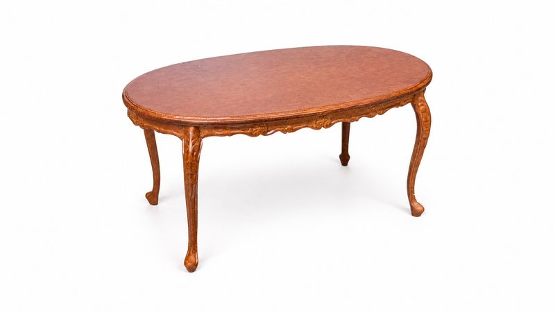 BES6322W Ornate Oval Wood Coffee Table w/Carved Apron &amp; Scrolling Floral Details