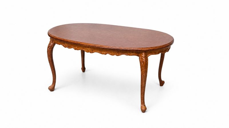 BES6322W Ornate Oval Wood Coffee Table w/Carved Apron &amp; Scrolling Floral Details