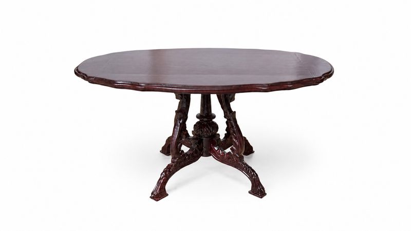 BES3562M Ornate Oval Pedestal Table w/Carved Four-Leg Base