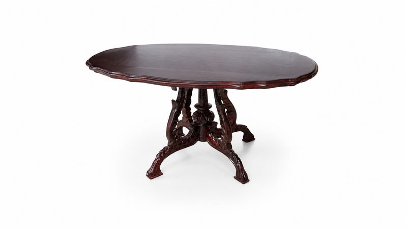 BES3562M Ornate Oval Pedestal Table w/Carved Four-Leg Base