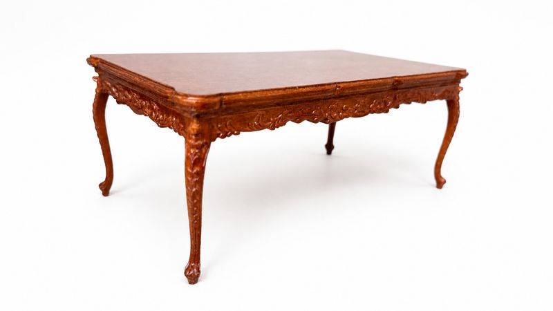 BES4422W Ornate Rectangular Coffee Table w/Carved Floral Apron and Cabriole Legs