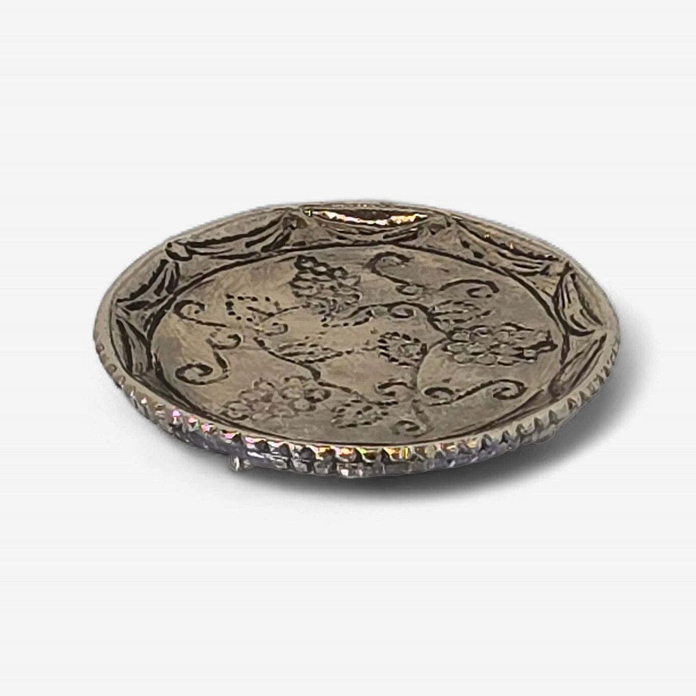 JK2301 Round Silver Tone Tray w/Grapes &amp; Vine