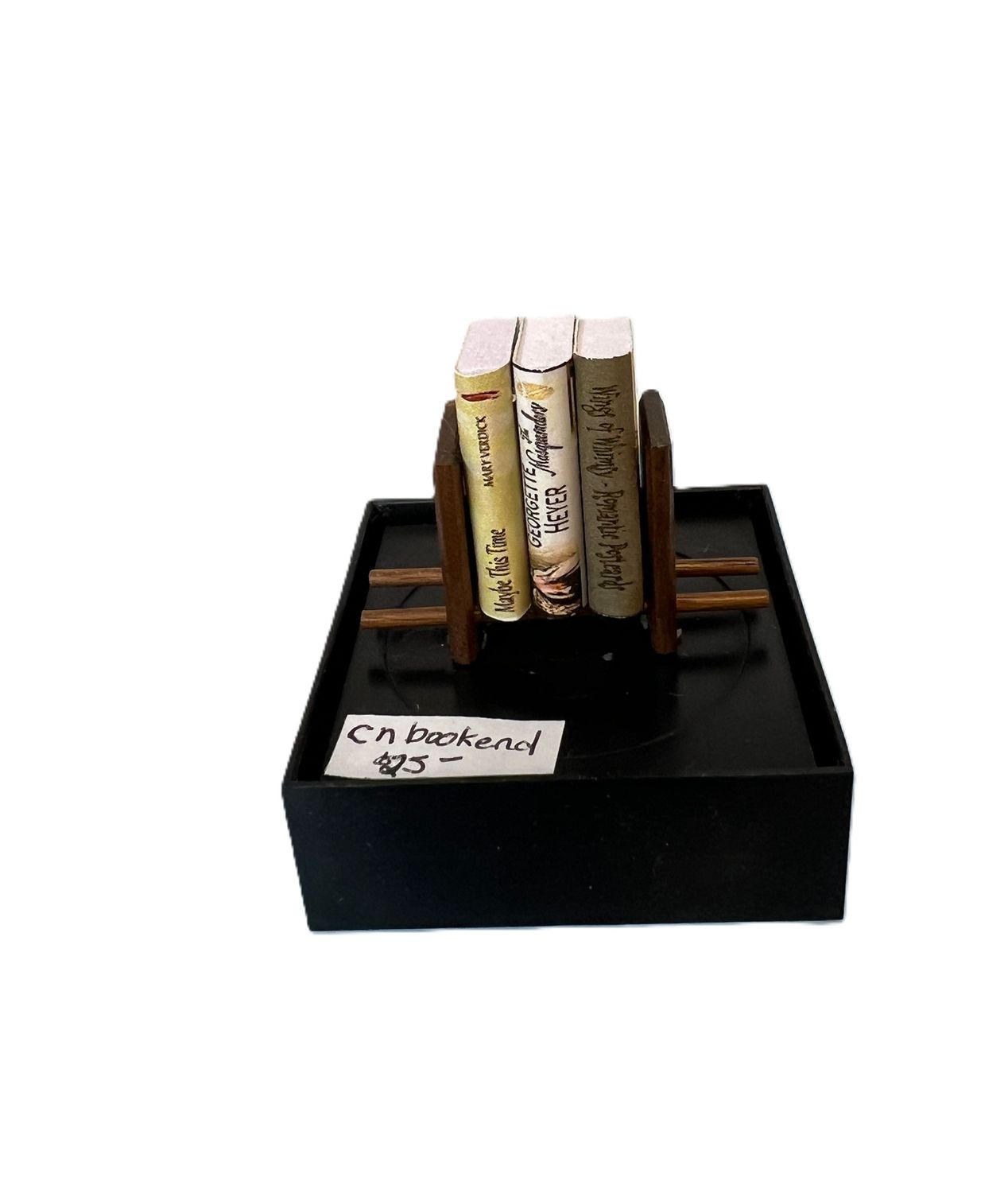 Three Books in Wooden Bookholder