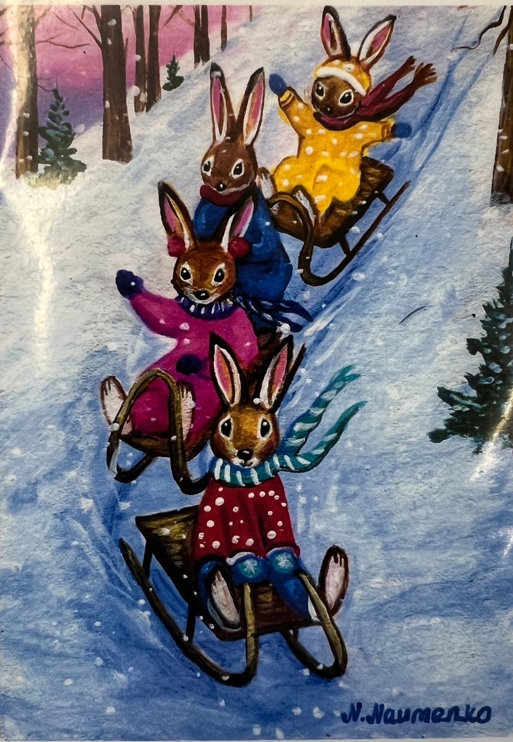 Rabbits Sledding Print