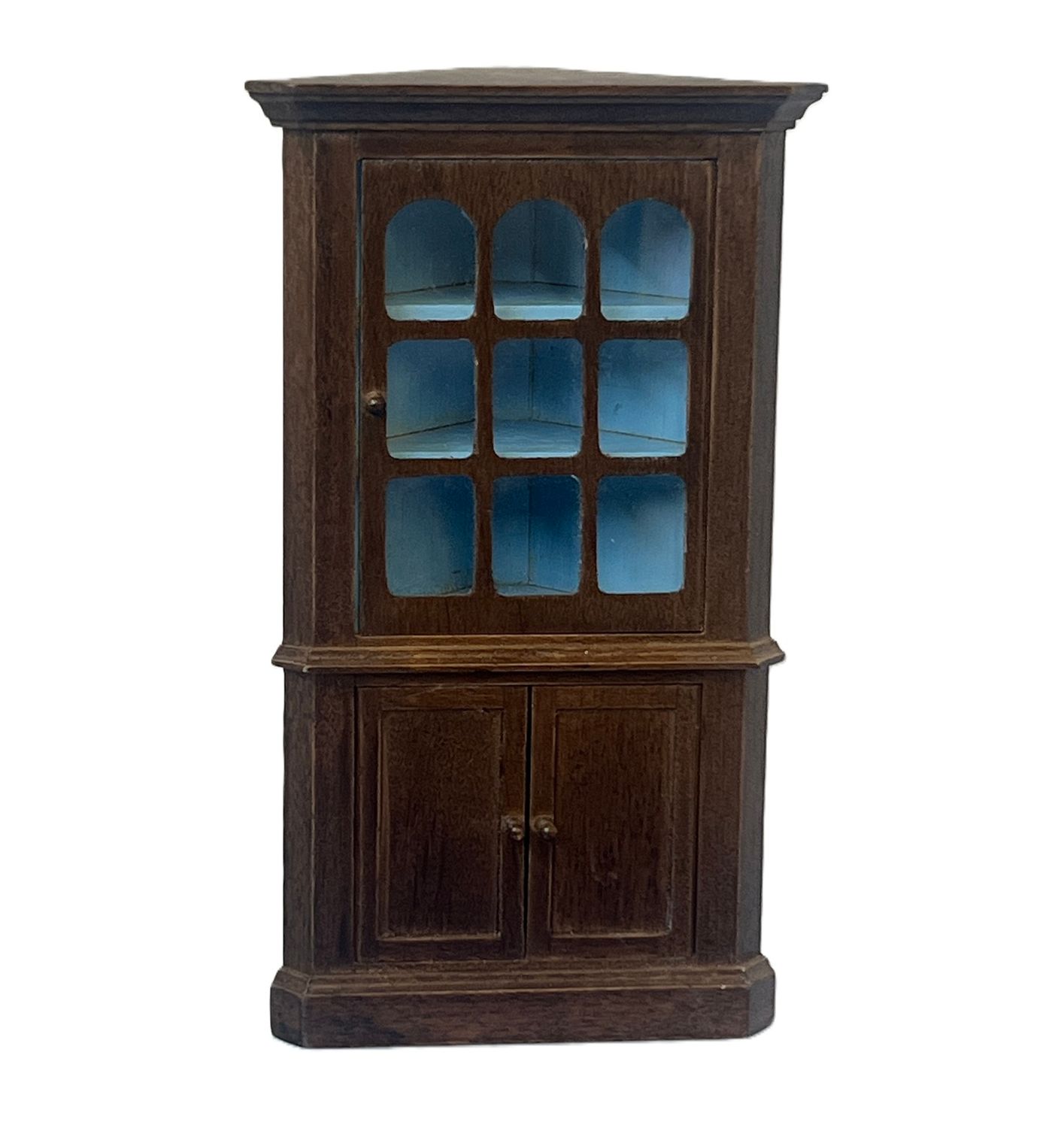 Walnut Corner Cupboard, Blue Interior