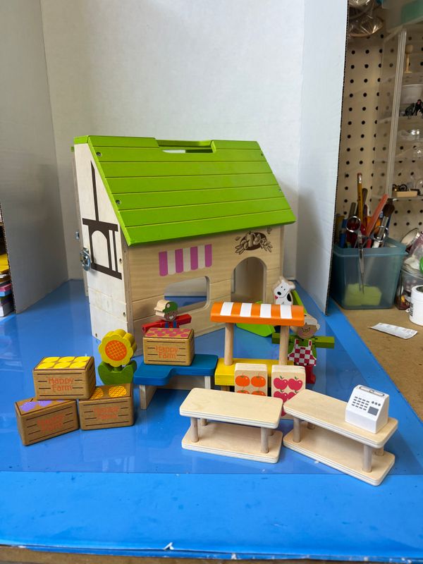 Barn with people and produce