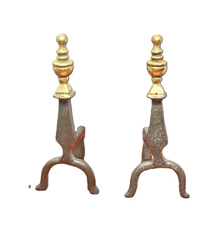 Black Andirons with Brass Top