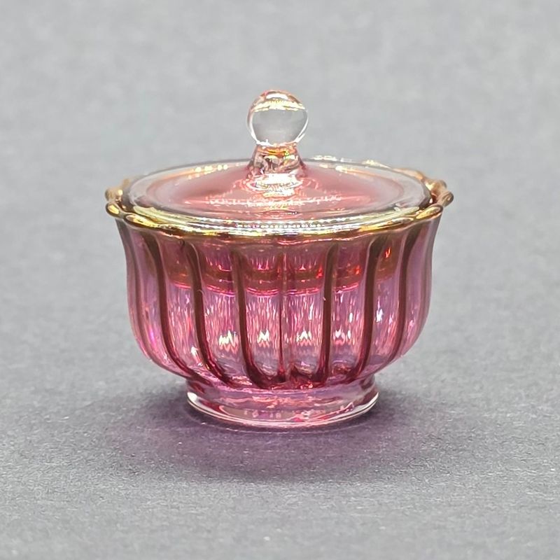 CBG104r Cranberry Glass Barrel Bowl w/Lid