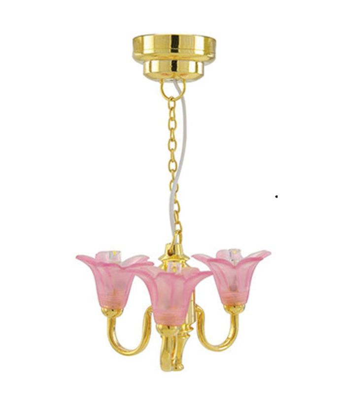 MH56069 Pink Tulip LED Battery Three Up Chandelier w/Wand