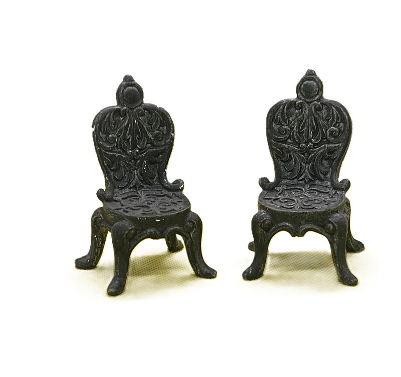 Set/2 Black Ornate Resin Garden Chairs