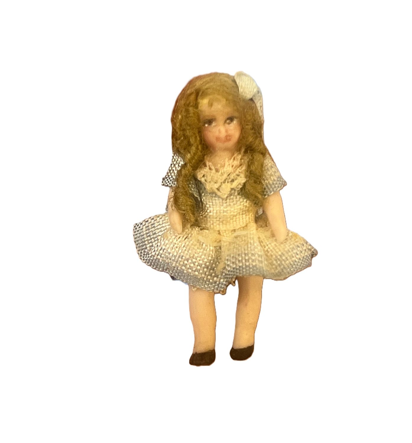 Tiny Doll in Blue and White Dress