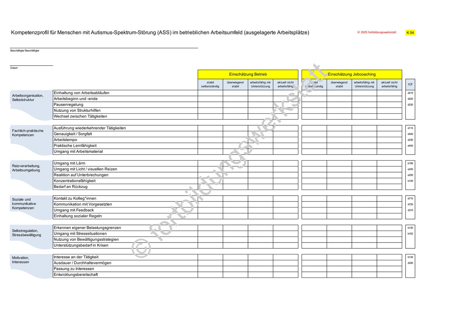 Kompetenzprofil für Menschen mit Autismus-Spektrum-Störung (ASS) im betrieblichen Arbeitsumfeld (ausgelagerte Arbeitsplätze) - Standard-Lizenz (Einzelnutzung)