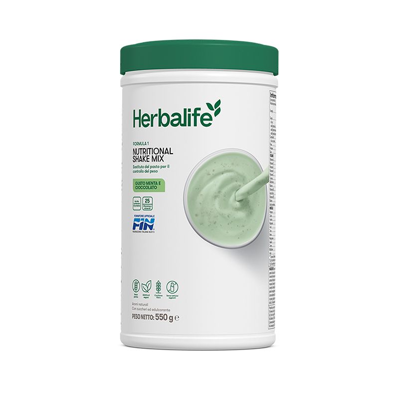 Herbalife Formula 1 Nutritional Shake Mix Menta e Cioccolato, 550g, integratore alimentare in polvere al gusto di menta e cioccolato.