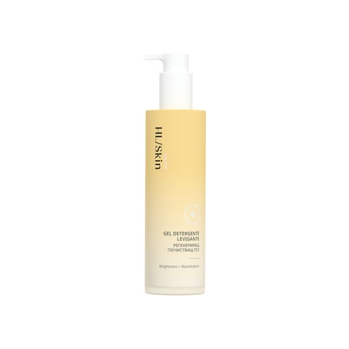 Gel Detergente levigante HL/Skin 147 ml, prodotto dermatologicamente testato con packaging giallo chiaro e pompa bianca.